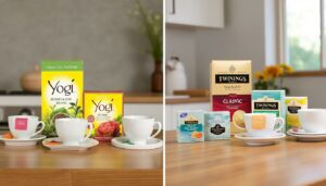 découvrez le duel entre yogi tea et twinings dans notre comparatif approfondi. analysez leurs offres de thés spécialement conçus pour le bien-être, et trouvez celui qui répondra le mieux à vos besoins. plantes, saveurs, bienfaits : lequel des deux géants du thé remportera la bataille du bien-être ?